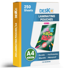 Deskit A4 Laminating Pouches, Gloss, Bulk Pack 250 Sheets, 150 Microns - for High Vol