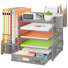 VITVITI Desk Organiser with File Holder, 5 Tier Desk Tidy Organiser with 2 Pen Holder