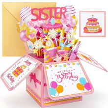 YianHien Sister Birthday Card, 3D Pop Up Birthday Card for Sister, Special Sister's B