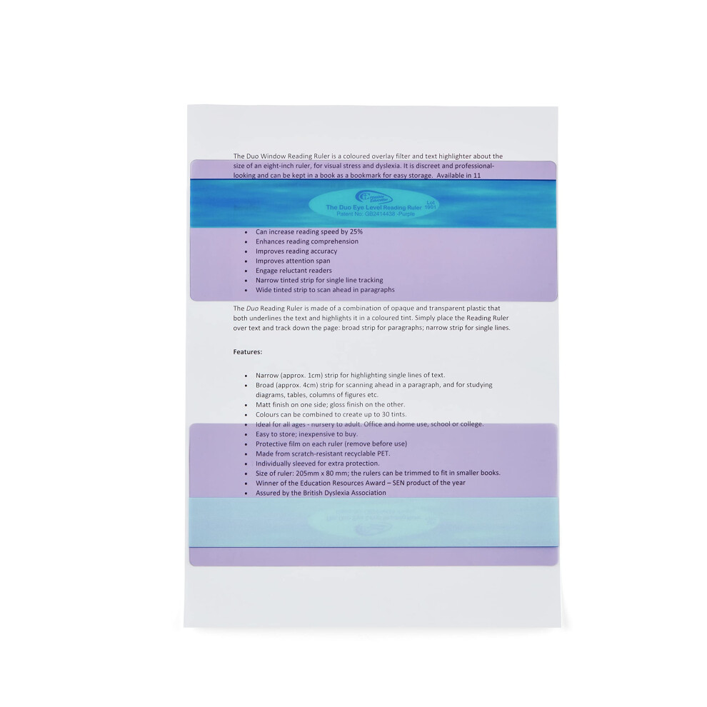 Reaeonat Purple The Original Duo Reading Ruler Overlays - (Pack Of 10) By Crossbow Education U