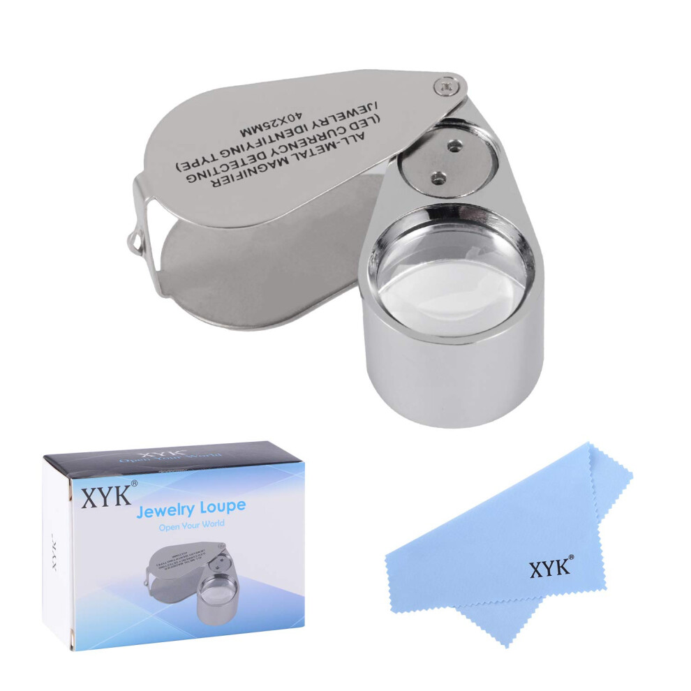 Fiypromer Light 40X Full Metal Illuminated Jewellery Magnifier,Xyk Folding Scientific Document Magnif