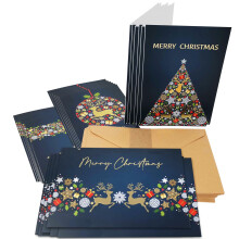 24 Golden Reindeer Christmas Cards with Special Gold Foil Finish - Thick Card and rec