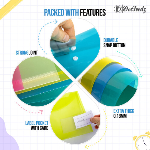 DocFeedz Plastic Wallets A4 - Pack of 10 Waterproof Plastic Folders for Documents 33. 2