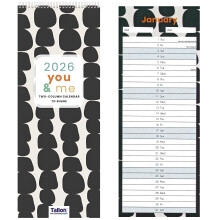 2026 Couples Calendar – Slim 2 Column Month To View Wiro Bound Hanging Wall Planner –