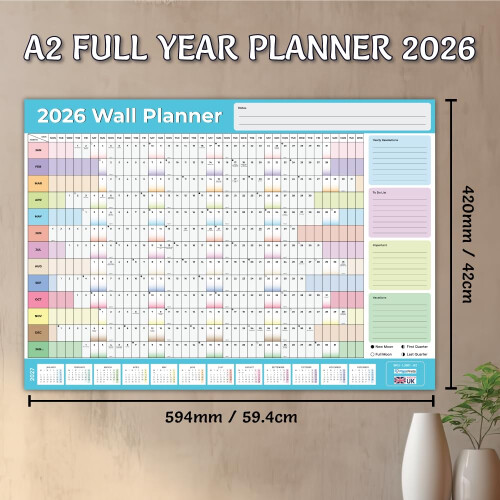 Papa Prints 2026 Wall Planner A2 Full Year View Ye 1