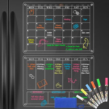 POPRUN Acrylic Magnetic Calendar Whiteboard for Fridge, Weekly & Monthly Family Plann