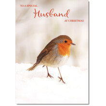 doodlecards Husband Christmas Card Robin on Snow Large A4 Size Christmas Card for Hus