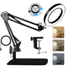 15X 10X Magnifying Glass with Light and Stand, 2 in 1 Magnifying Desk Lamp with Clamp