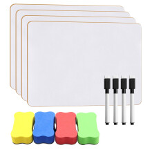 4PCS A4 Whiteboard, Mini Whiteboard Double-Sided White Board with 4 Dry Erasers and 4
