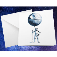 Star Wars Greeting Card – Stormtrooper & Death Star Balloon – Funny Sci-Fi Gift for B