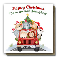 Personalised Christmas cards for Daughter - Santa Car Safari Xmas Card - Custom any n