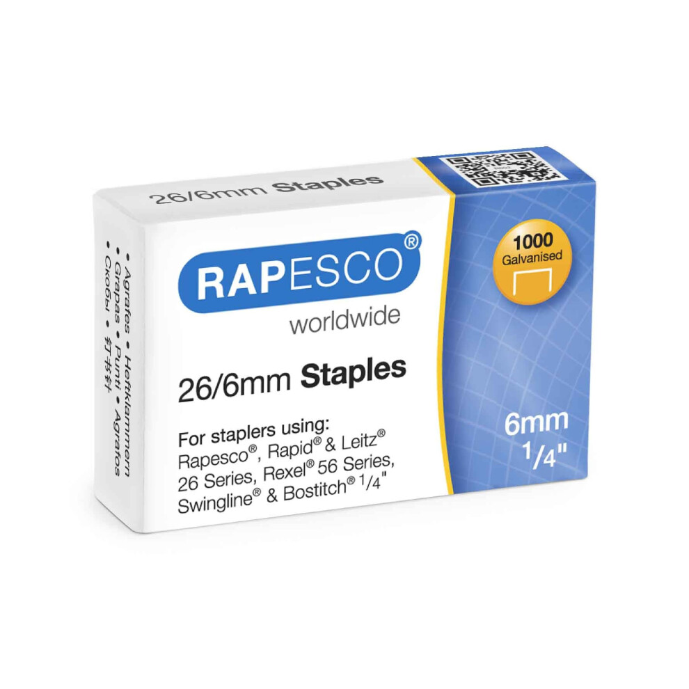 Rapesco S11661z3 Type 26/6 Mm (No.56) Galvanised Staples, Pack Of 1000 52486845