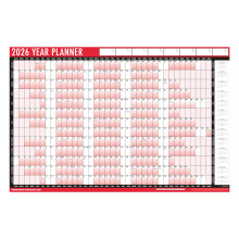 2026 A2 Wall Planner – Bold Red & Black Design Large 59.4 x 42cm Laminated Year Calen