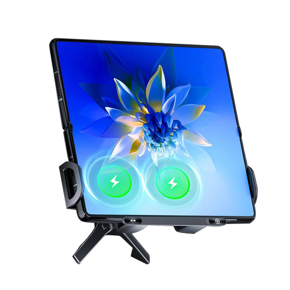 Wireless Car Charger 15W Fast Charging Foldable Phone Mount With Double Coil Auto Clamping Dashboard Console Black 9382693126269