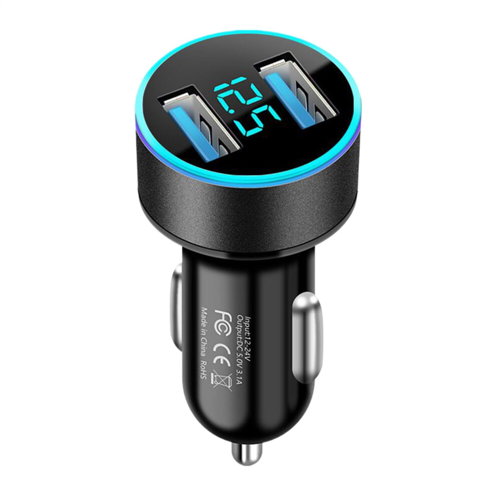 Car Charger 2Port Fastcharging Adapter With Digital Display And Overheat Protection For Longdistance Driving Black 9347817420463