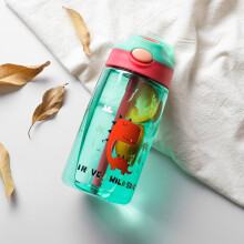Trinkflasche für Kinder mit weichem Silikonstrohhalm, BPA-frei, auslaufsicher, griffiger Henkel, Ein-Klick-Öffnung – ideal für Schule, Sport und