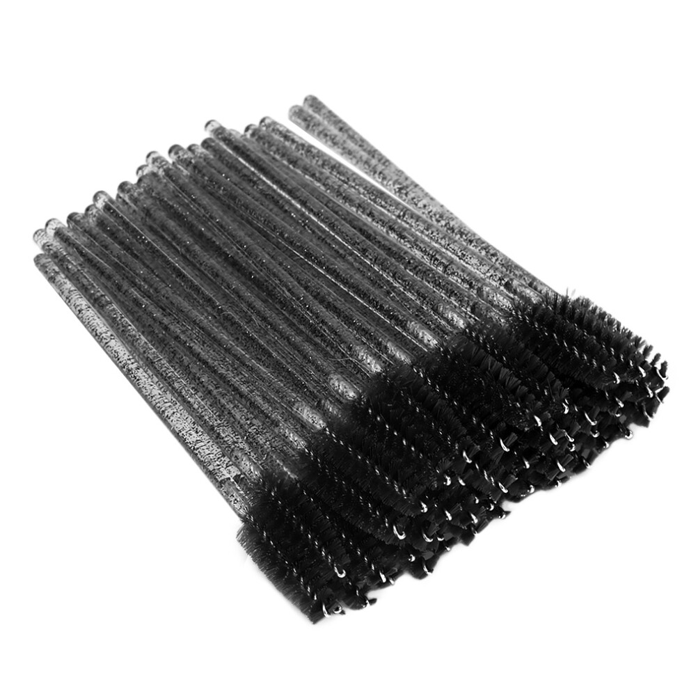 Black 50Pcs Portable Nylon Makeup Brushes Mascara Wands For Eyelash Eyebrow