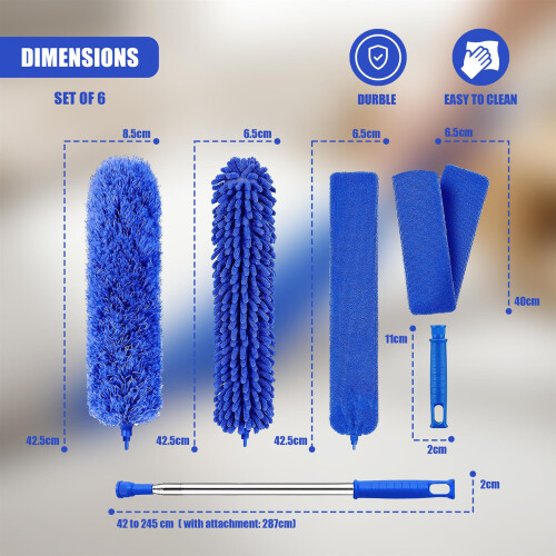 GEEZY Microfiber Extendable Duster Set 100in Handle Bendable Cleaning Accessories 6 Pc 2