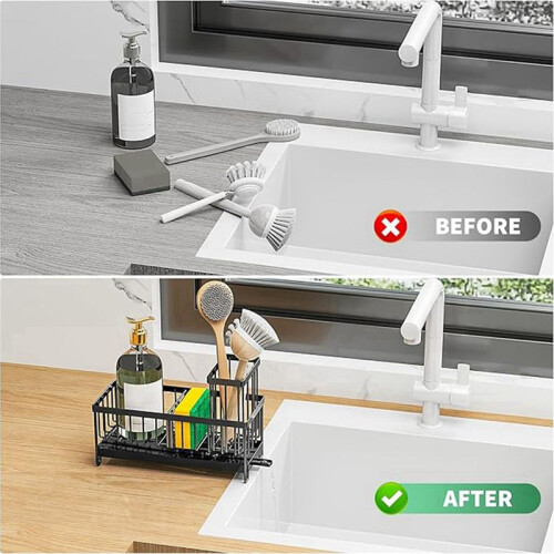 Sponge Holder for Kitchen Sink, Countertop Rustproof, Soap Dispenser Organizers and Storage 1