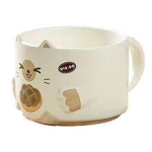 Keramiktasse mit Cartoon-Katze - Gestapelter Wasserbecher mit Katzenohr-Design und , Interessantes Trinkgeschirr für Den Haushalt, Weiß