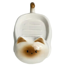 Portasapone In Ceramica A Forma di Gatto Siamese, Simpatico Design A Cartone Animato, Senza Perforazioni, Piccolo Piatto di Drenaggio Artistico per