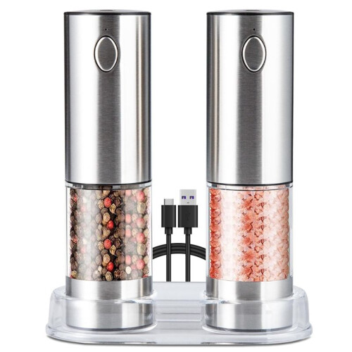 Electric Salt Pepper Grinder Set USB Rechargeable Adjustable Coarse and Fine Spice Grinder Kitchen Tools