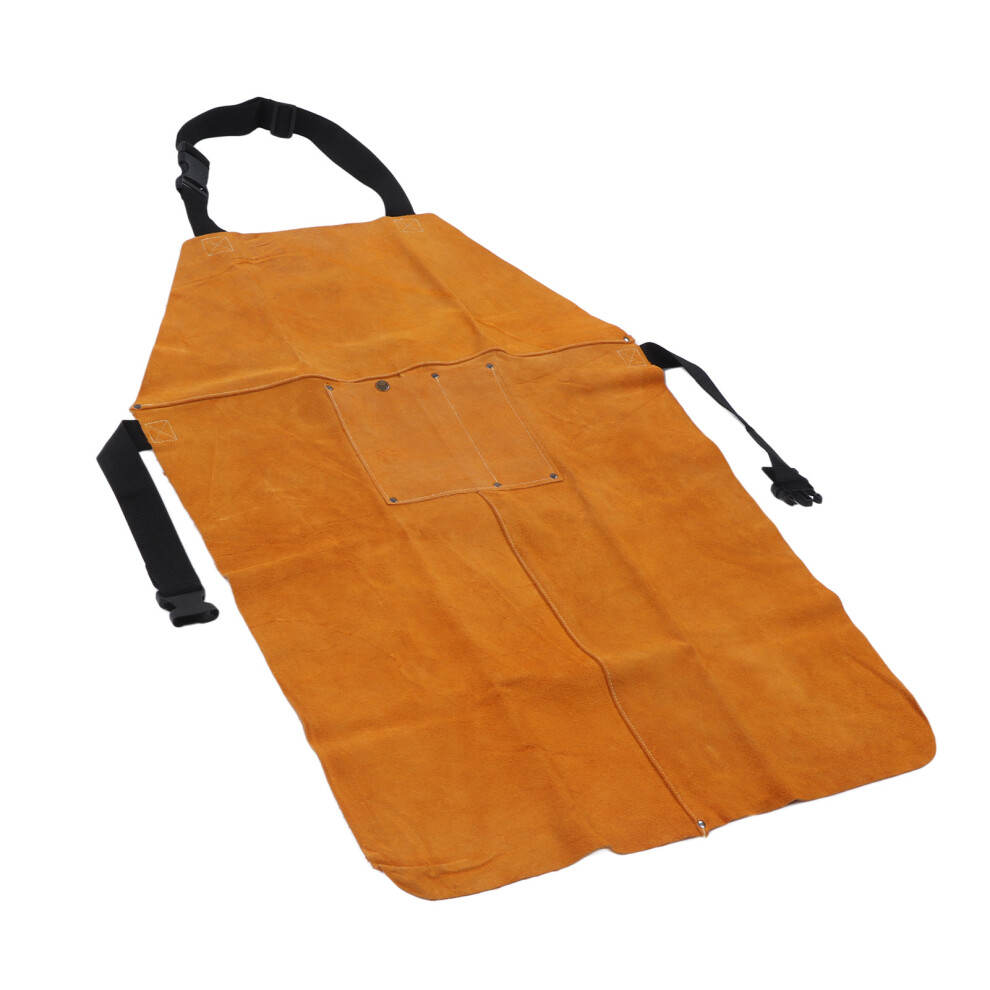 Flame Retardant Welding Apron Cowhide Yellow, Wear-Resistant & Adjustable 5001375173813