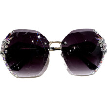 Damen Polygon-Rahmen randlose UV400 Gradient Kristallsonnenbrille für Outdoor & Reisen