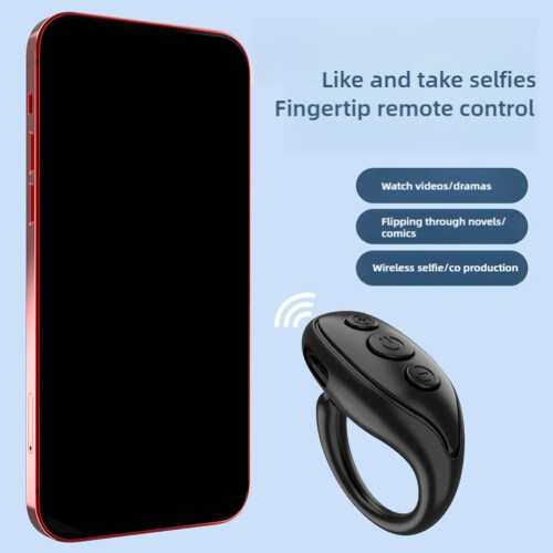 Fingertip Remote Shutter, Compatible with TikTok, Bluetooth, Model T5A4, Selfie Button, Page Scrolling, Turner Camera, Black, 1Pc 2