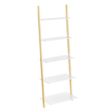 VASAGLE Ladder Shelf, 5-Tier Bookshelf Rack, Wall Shelf for Living Room, Kitchen, Office, Solid Wood Frame, Simple Assembly, Leaning Against the Wall,