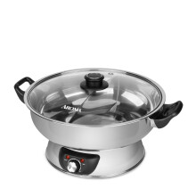 Aroma Housewares ASP-610 Dual-Sided Shabu Hot Pot, 5Qt, Stainless Steel Aroma Housewares 3 Uncooked/6 Cups Cooked Rice Cooker, Steamer, Multicooker,