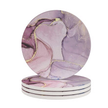 Haocoo Round Drink Coasters set of 4 - Absorbent Stone Coaster Set with Cork Base and Ceramic Stone, Decorative Cup Coasters for Kinds of Mugs and