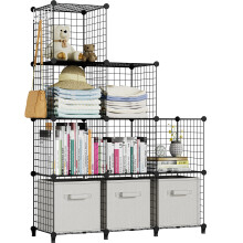 HOMIDEC 9 Cube Storage Unit, DIY Wardrobe Closet Cabinet Bookcase Bookshelf, Space Saving Metal Mesh Grid Wire Storage Shelves Organizer for