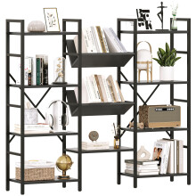GAOMON Triple Wide 4 Tier Book Shelf, 54.3? Large Bookcase with 11 Open Shelves, Industrial Bookshelves and Bookcases with Metal Frame for Home