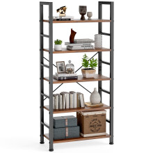 DUMOS 5 Tiers Bookshelf, Tall Bookcase Storage Shelves Organizer, Classically Modern Book Shelf for CDs/Movies/Books, Industrial Book Shelves for Home