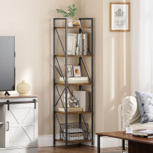 YITAHOME Bookshelf 5 Tier, Industrial Bookcase Floorstanding Shelving Unit Wooden Shelf and Metal Frame Storage Rack for Living Room Home Office