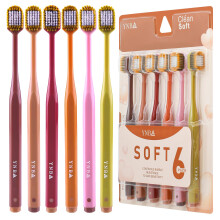 heiana Super Soft Toothbrush, Super Wide brush Head, Multi Maillard Colors, 6pcs