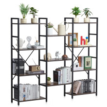 VEVOR Triple Metal Bookshelf, 11-Tier Industrial Bookshelf, Large Rustic Vintage Storage Bookcase with Open Shelves, Freestanding Display Shelving