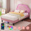 Merax 3FT Single Bed with Adjustable LED Cloud Headboard, Soft Upholstered Bed Frame with Solid Wood Slat, Cute Kids Bed, No Box Spring Needed, Easy 5