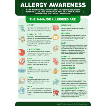 Food Allergy Awareness Sign Poster ? A4 Laminated (297mm x 210mm) ? 14 Major Allergens Display Chart List ? Required Food Safety Notice for Cafes,