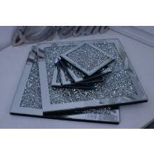 Biznest Set Of Coasters & Placemat Crushed Crystal Sparkle Diamond Glitter Mirrored Silver Home D?cor Eye Catching Lovely Display