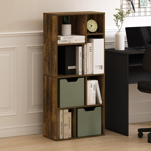 Furinno Daly 7-Cube Irregular Cubes Bookcase, Bookshelf, Storage Organizer, Amber Pine 2