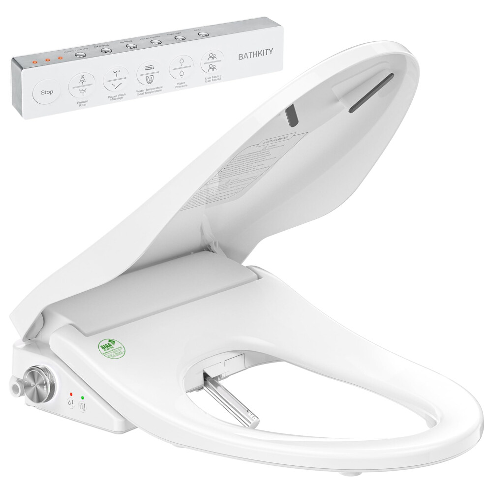 Bathkity Smart Bidet Toilet Seat, Electric Heated Toilet Seat With Instant Warm Bidet Wash & Warm Air Dryer, Self-Cleaning Stainless Steel Nozzle, 768795741132