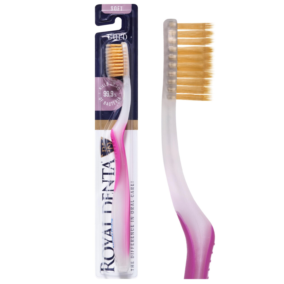 Royal Denta Gold Soft Bristle Toothbrush, Soft Brush For Sensitive Teeth, Dual Length Bristle Soft Toothbrush For Interdental Cleaning, Particles