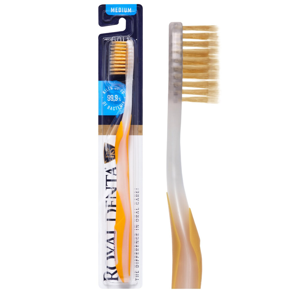 Royal Denta Gold/Yellow Manual Medium Toothbrush For Adults, Flossing Toothbrush With