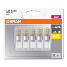 Osram LED Base Pin G9 lamp, G9, 2.60 W, Replacement for 30W, Clear, Warm White, 2700 K, Pack of 5