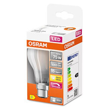 OSRAM Dimmable Filament LED lamp with B22d base, warm white (2700K), classic bulb shape, 8W, frosted glass, replacement for conventional 75W bulb,