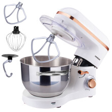 Arebos Stand Mixer 1500W with 6L stainless steel mixing bowl | white rose gold | incl. mixing hook, dough hook, whisk | splash guard | 6 speeds |
