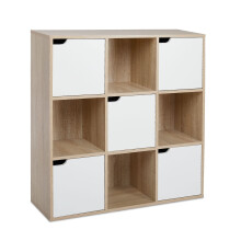 Meerveil 9 Cube Storage Unit, 3-Tier Bookcase with 5 Doors, Wooden Bookshelf Display Organiser Cabinet for Living Room, Bedroom, Home Office, 90 x 30