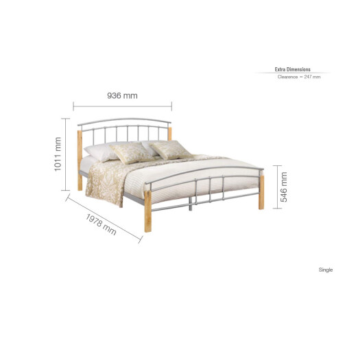 Birlea Birlea Tetras Bed - Metal, Silver and Beech, Single 1